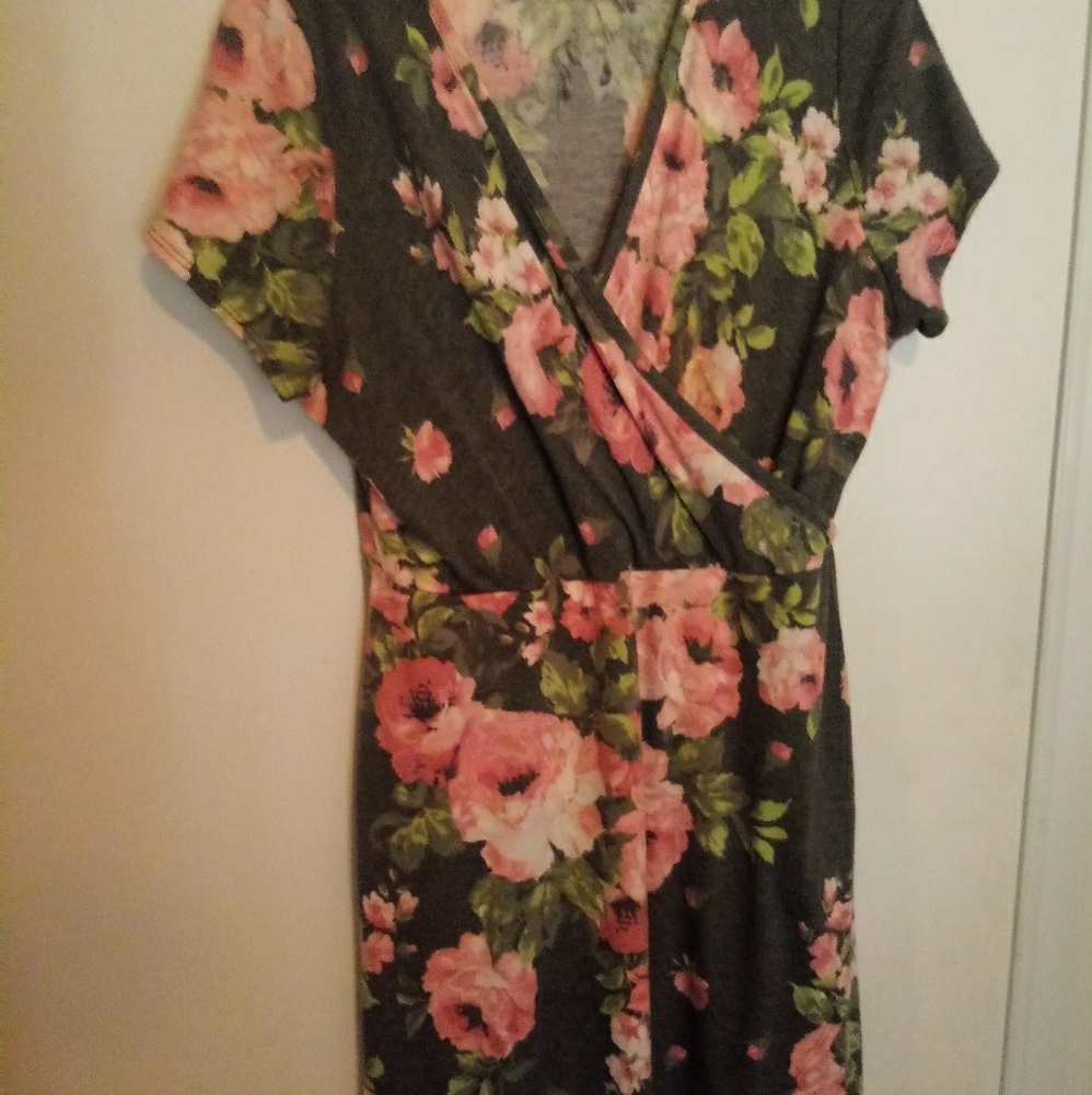 Charlotte russe vneck grey pinkand rose dress